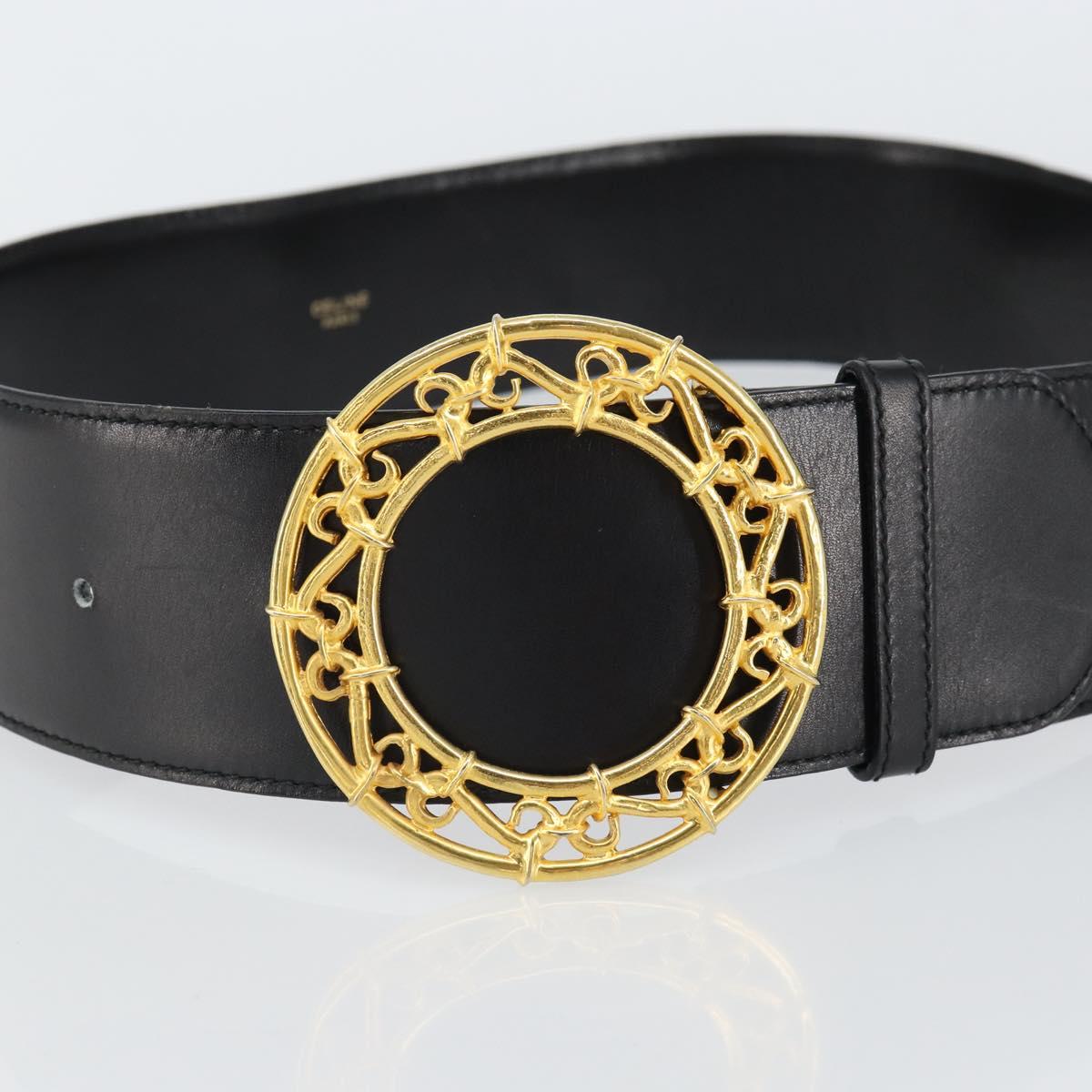 CELINE Belt Leather 31.5"" Black Gold Auth 163730V