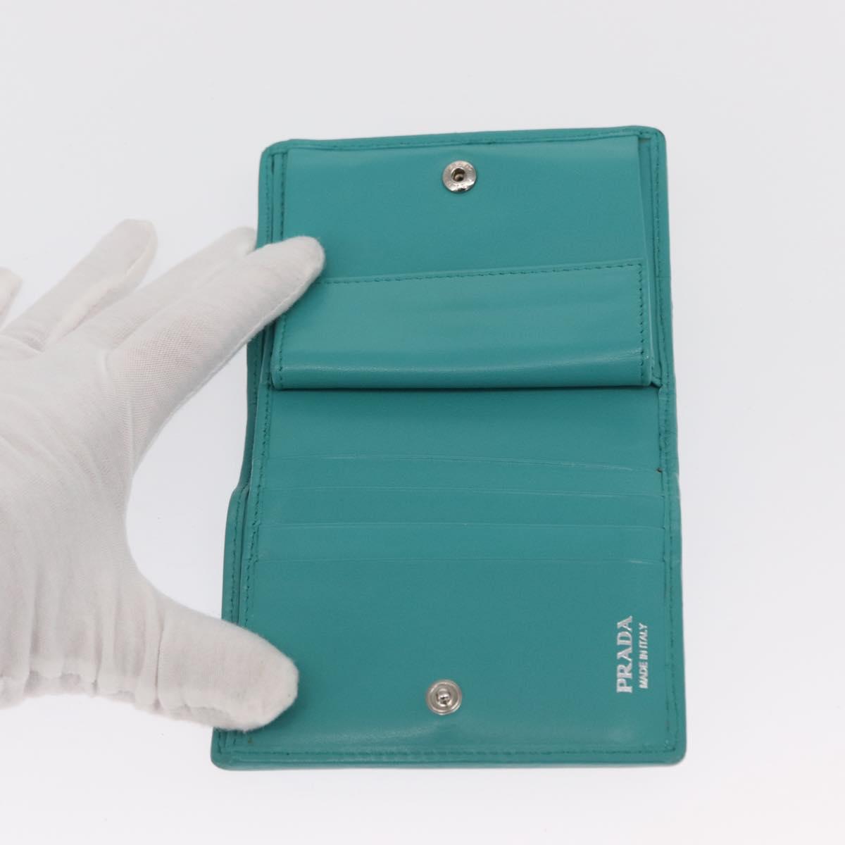 PRADA Compact Wallet Leather Emerald Green Auth 163735