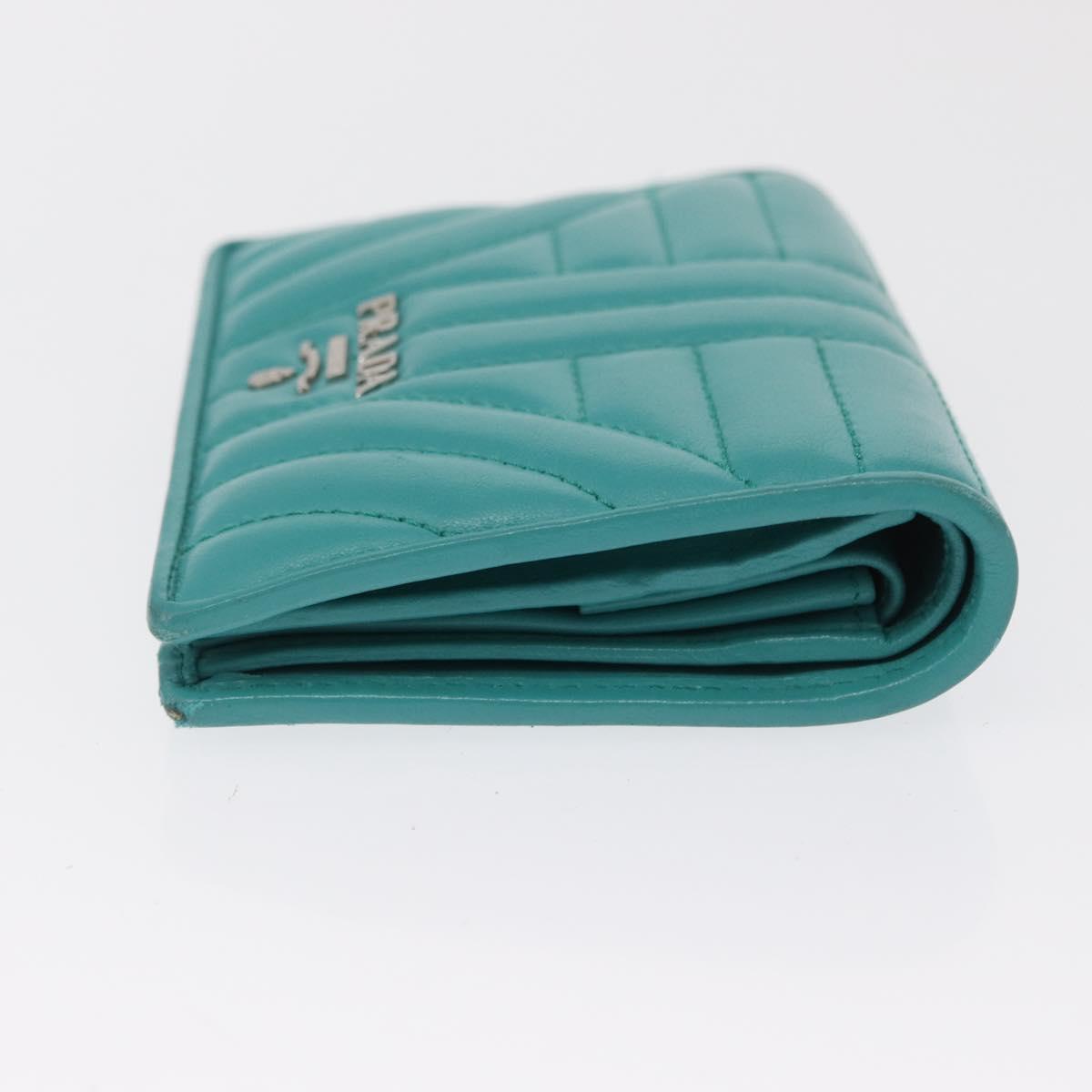 PRADA Compact Wallet Leather Emerald Green Auth 163735
