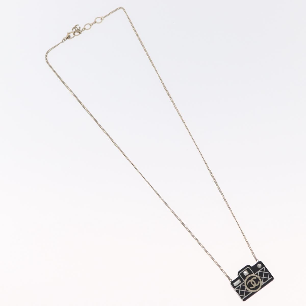 CHANEL COCO Mark Camera Necklace metal Black CC Auth 163738SM
