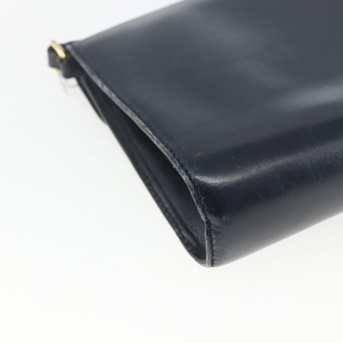 GUCCI Shoulder Bag Leather Navy Gold Auth 163760