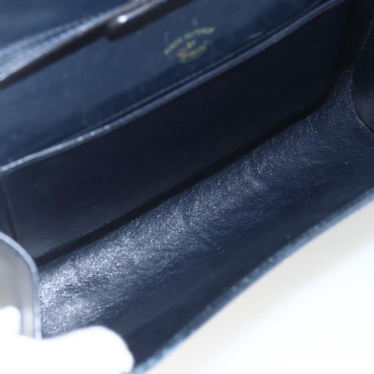 GUCCI Shoulder Bag Leather Navy Gold Auth 163760