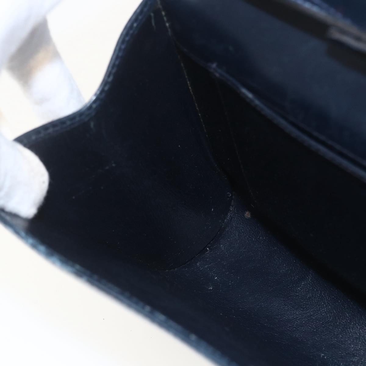 GUCCI Shoulder Bag Leather Navy Gold Auth 163760