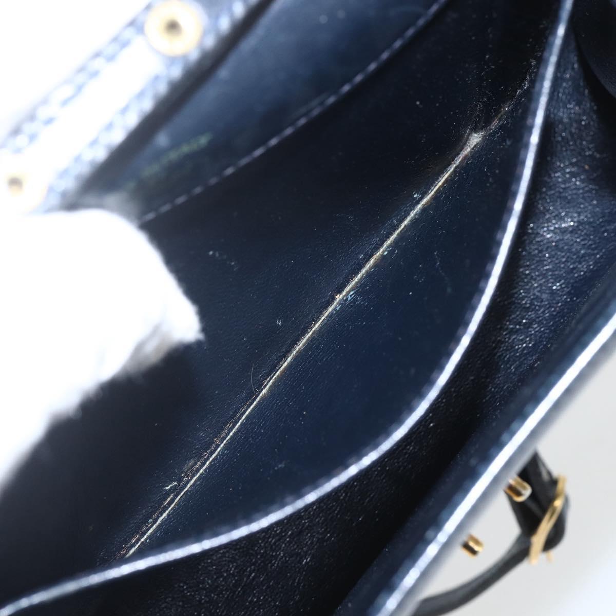 GUCCI Shoulder Bag Leather Navy Gold Auth 163760