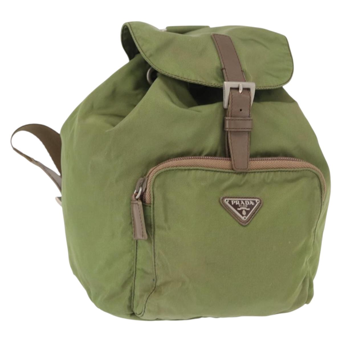 PRADA Backpack Nylon Green Silver Auth 163764