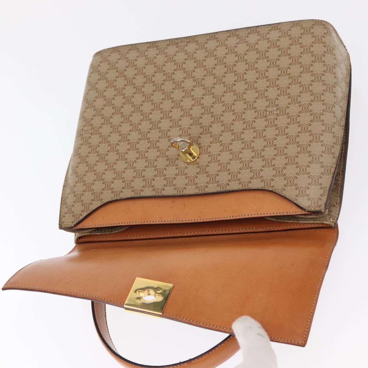 CELINE Macadam Canvas Hand Bag PVC Beige Gold Auth 163768