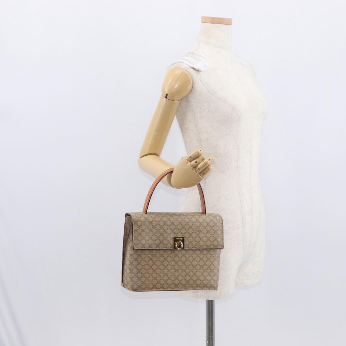 CELINE Macadam Canvas Hand Bag PVC Beige Gold Auth 163768