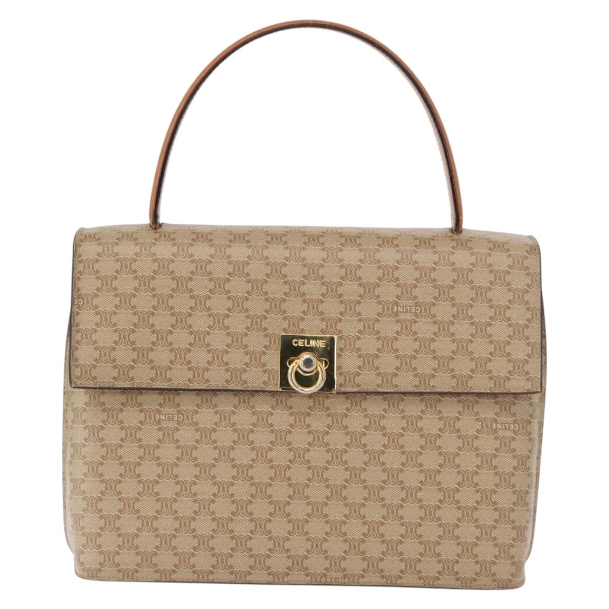 CELINE Macadam Canvas Hand Bag PVC Beige Gold Auth 163768