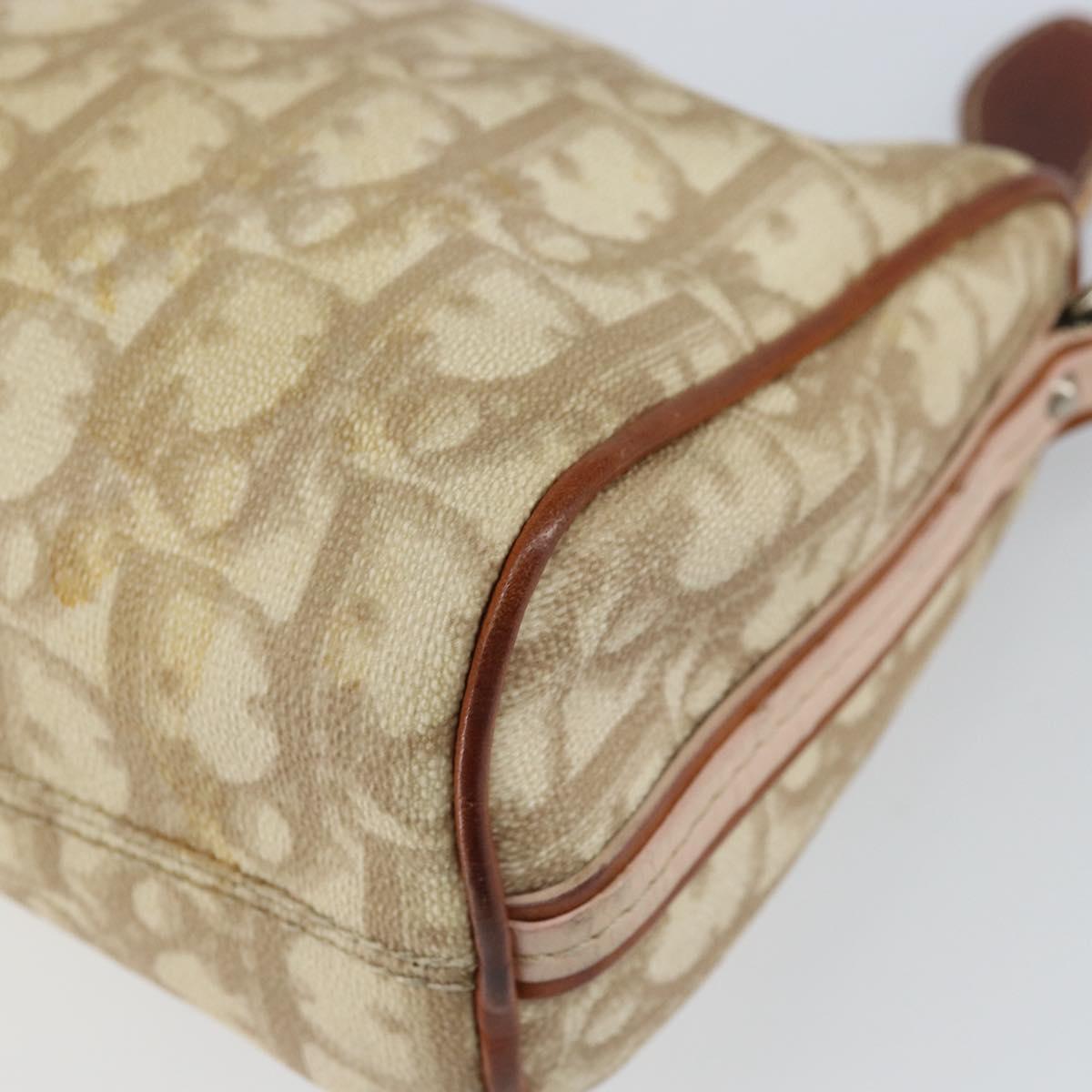 Christian Dior Trotter Canvas Romantic Shoulder Bag PVC Beige Silver Auth 163773