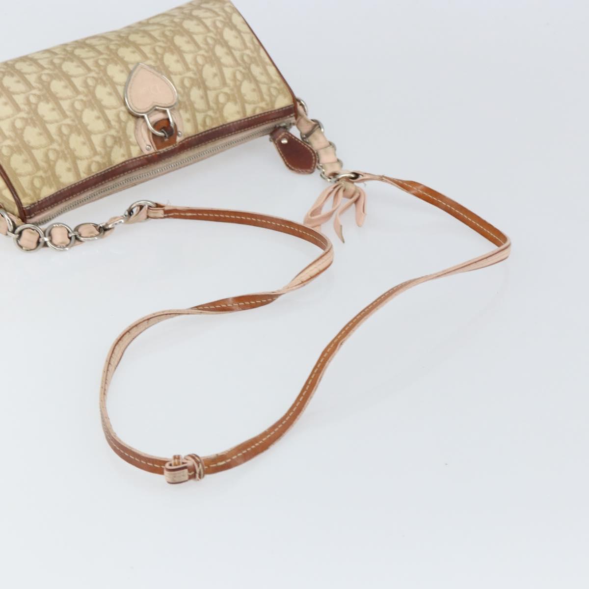 Christian Dior Trotter Canvas Romantic Shoulder Bag PVC Beige Silver Auth 163773