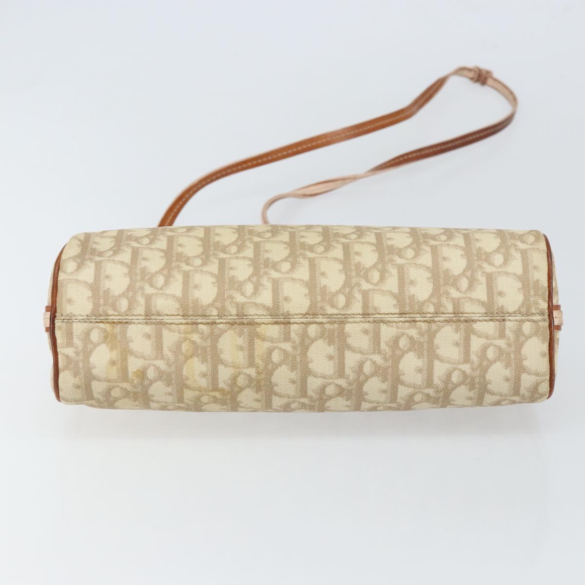 Christian Dior Trotter Canvas Romantic Shoulder Bag PVC Beige Silver Auth 163773