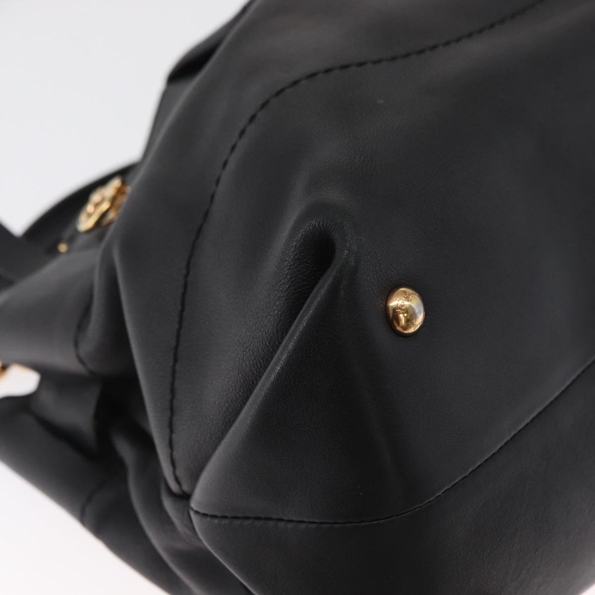 Salvatore Ferragamo Gancini Hand Bag Leather 2way Black Gold Auth 163780