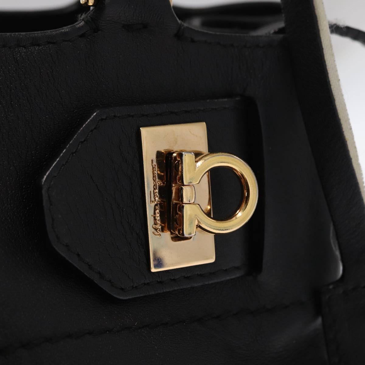 Salvatore Ferragamo Gancini Hand Bag Leather 2way Black Gold Auth 163780