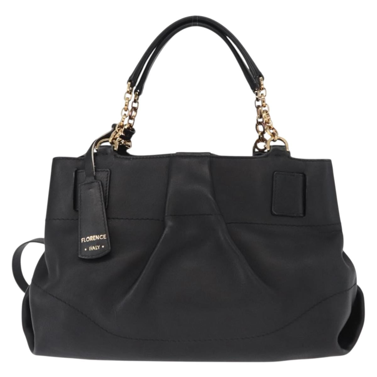 Salvatore Ferragamo Gancini Hand Bag Leather 2way Black Gold Auth 163780