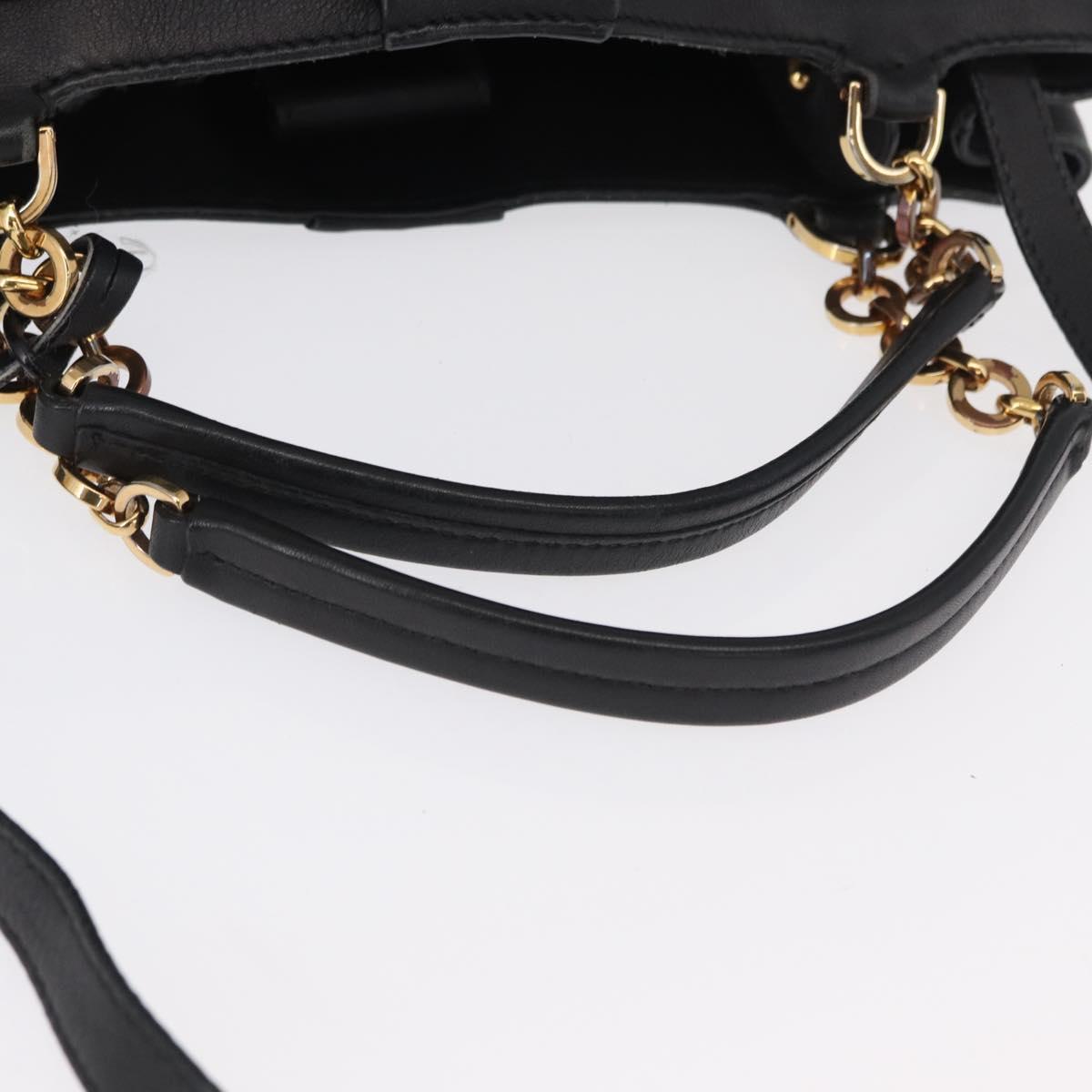 Salvatore Ferragamo Gancini Hand Bag Leather 2way Black Gold Auth 163780