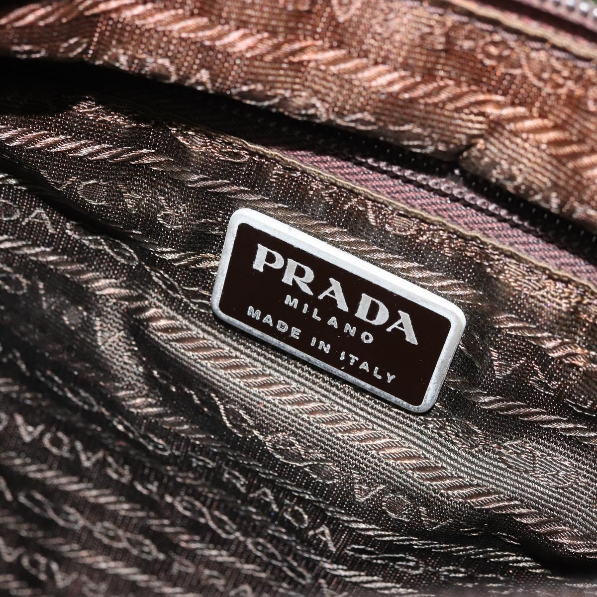 PRADA Tote Bag Nylon Khaki Silver Auth 163781