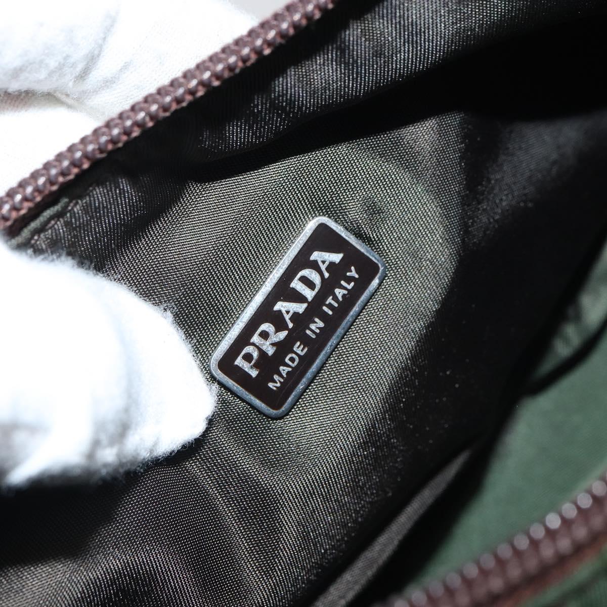 PRADA Hand Pouch Nylon Khaki Auth 163782