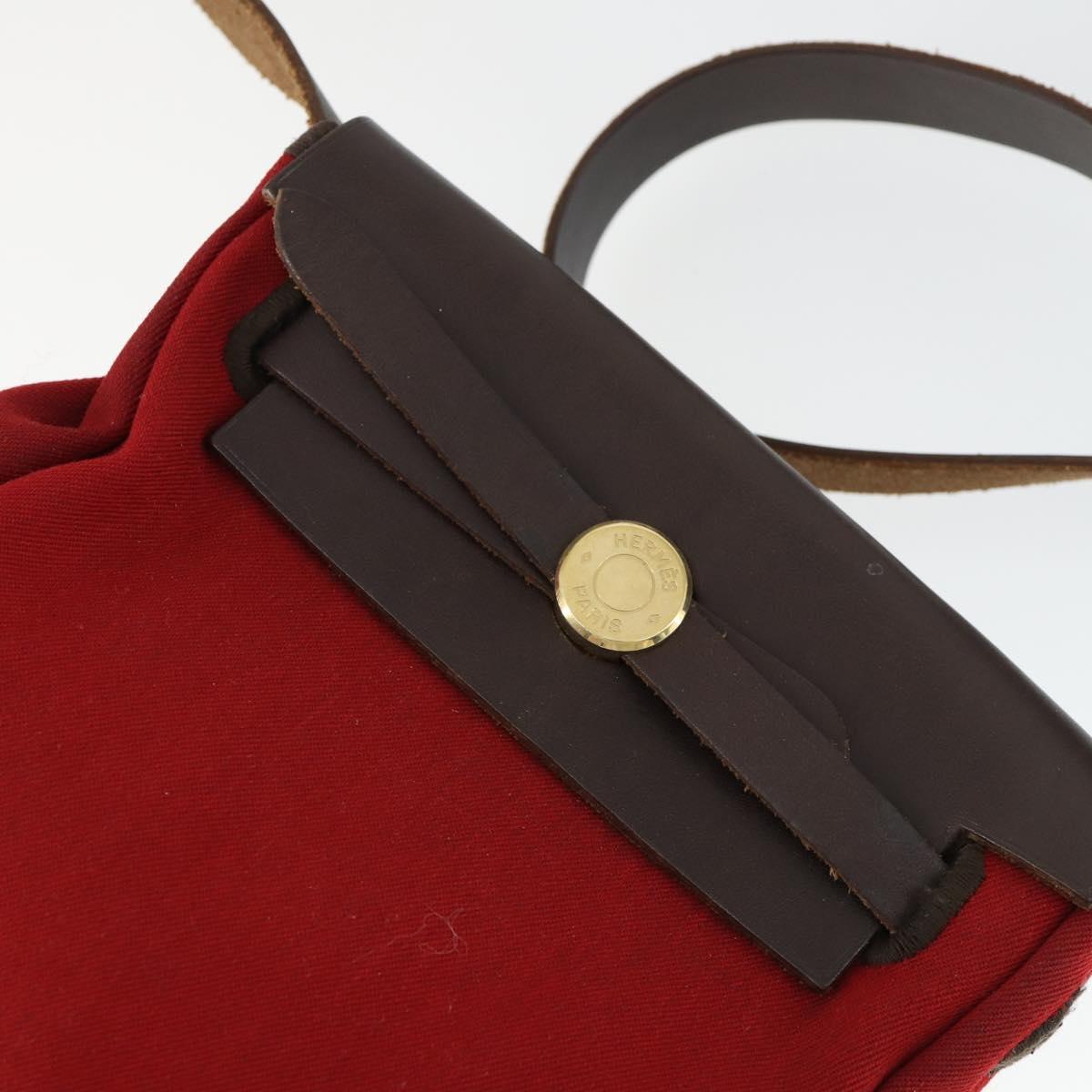 HERMES Her Bag TPM Shoulder Bag Canvas Red Auth 163783