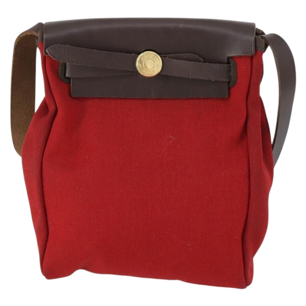 HERMES Her Bag TPM Shoulder Bag Canvas Red Auth 163783