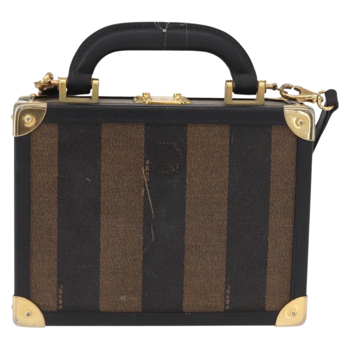 FENDI Pecan Canvas Mini Trunk Hand Bag PVC 2way Black Brown Auth 163784