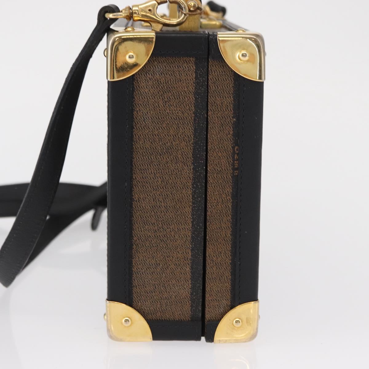 FENDI Pecan Canvas Mini Trunk Hand Bag PVC 2way Black Brown Auth 163784