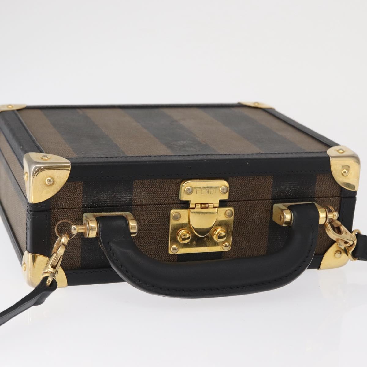 FENDI Pecan Canvas Mini Trunk Hand Bag PVC 2way Black Brown Auth 163784