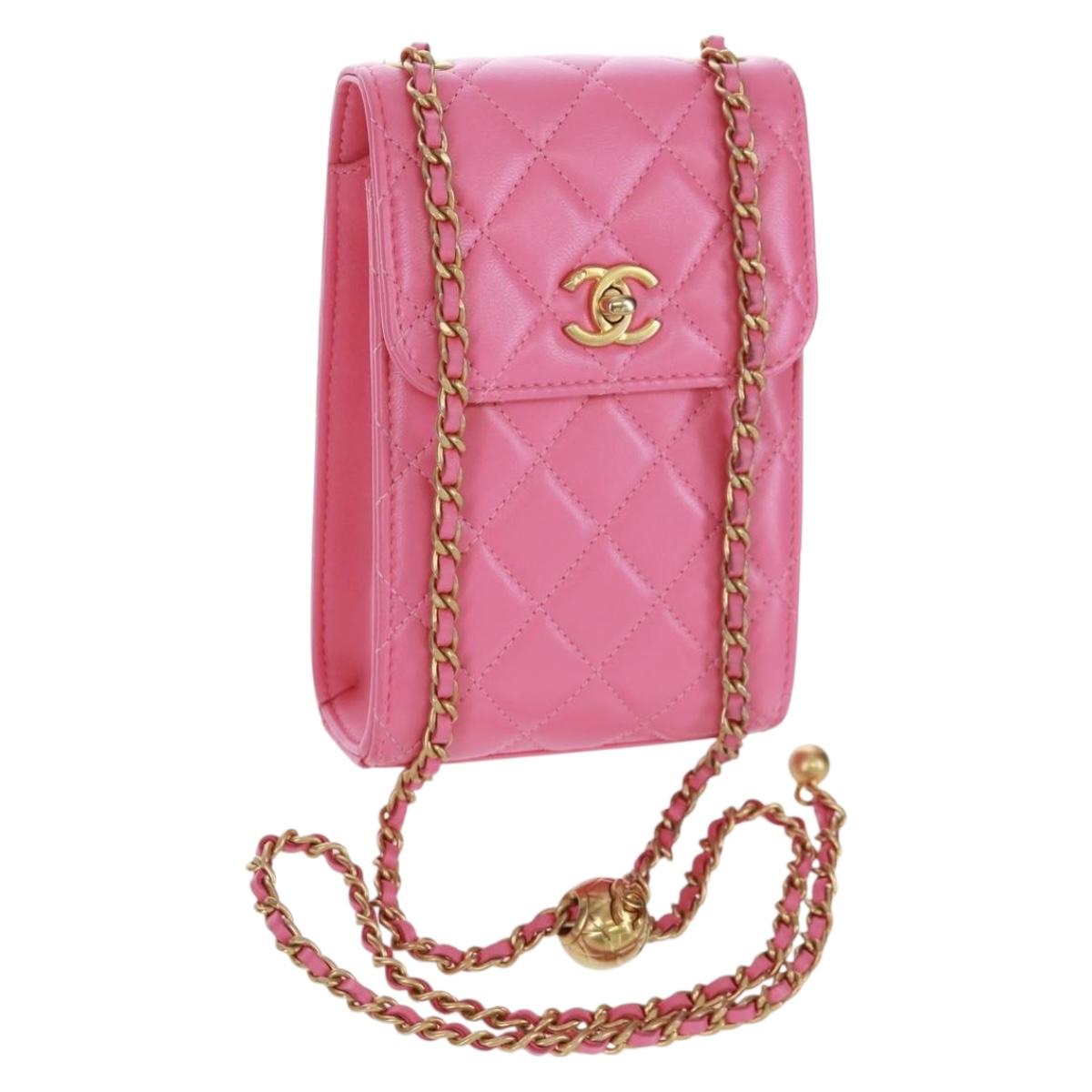 CHANEL Matelasse Chain Shoulder Bag Lamb Skin Pink Gold CC Auth 163791SAM