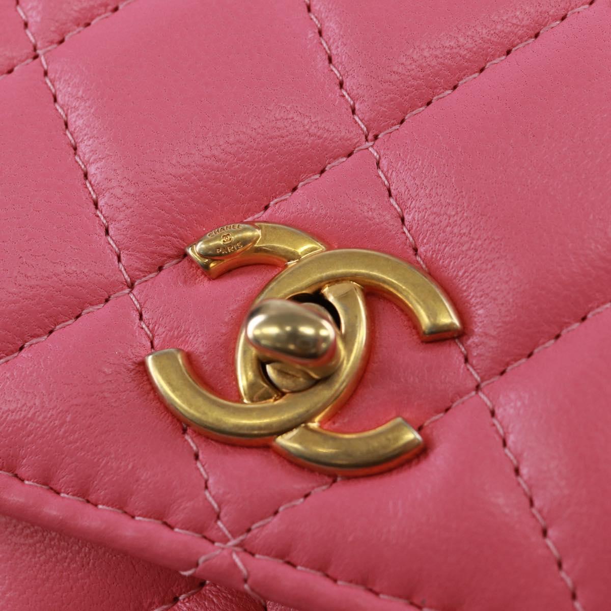 CHANEL Matelasse Chain Shoulder Bag Lamb Skin Pink Gold CC Auth 163791SAM