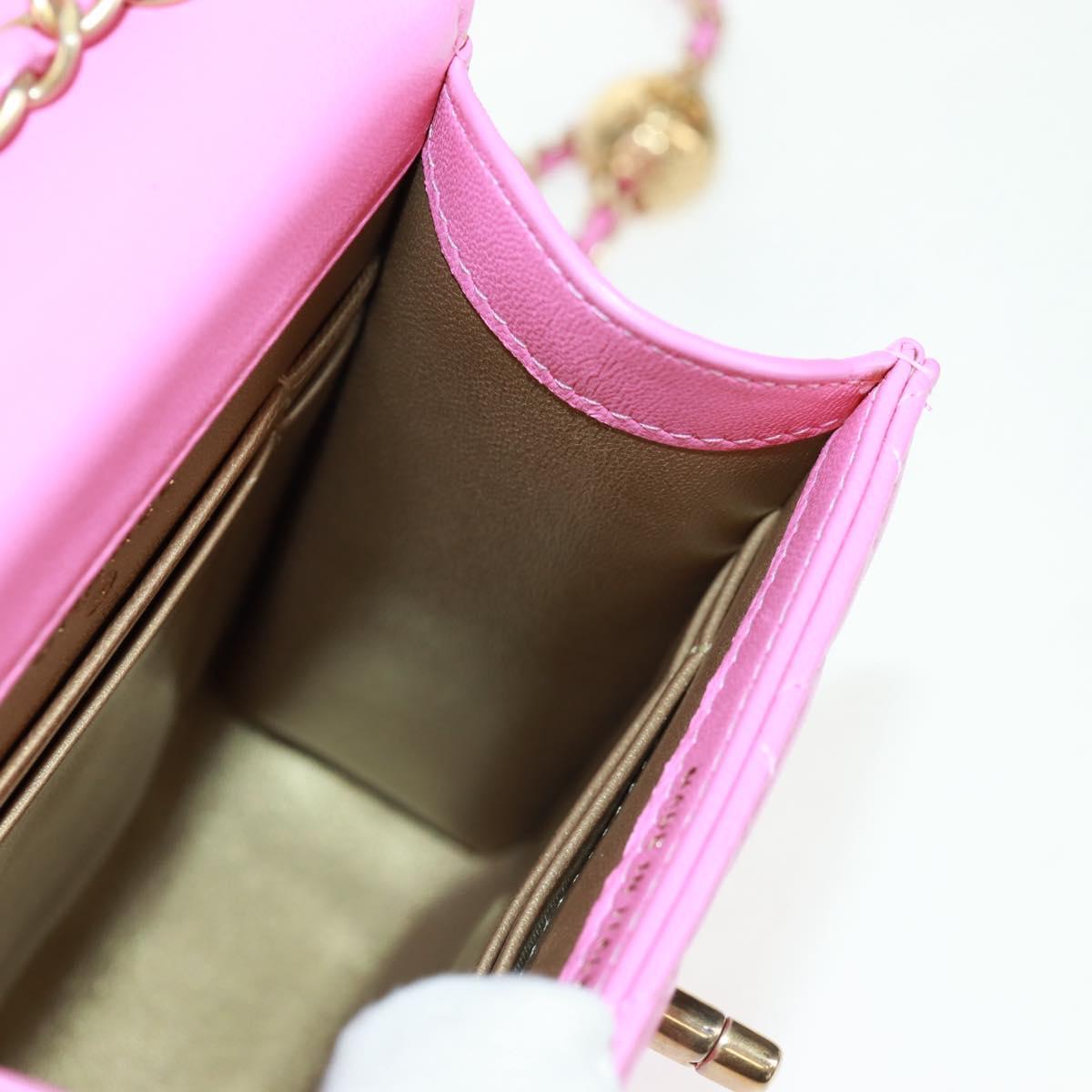 CHANEL Matelasse Chain Shoulder Bag Lamb Skin Pink Gold CC Auth 163791SAM