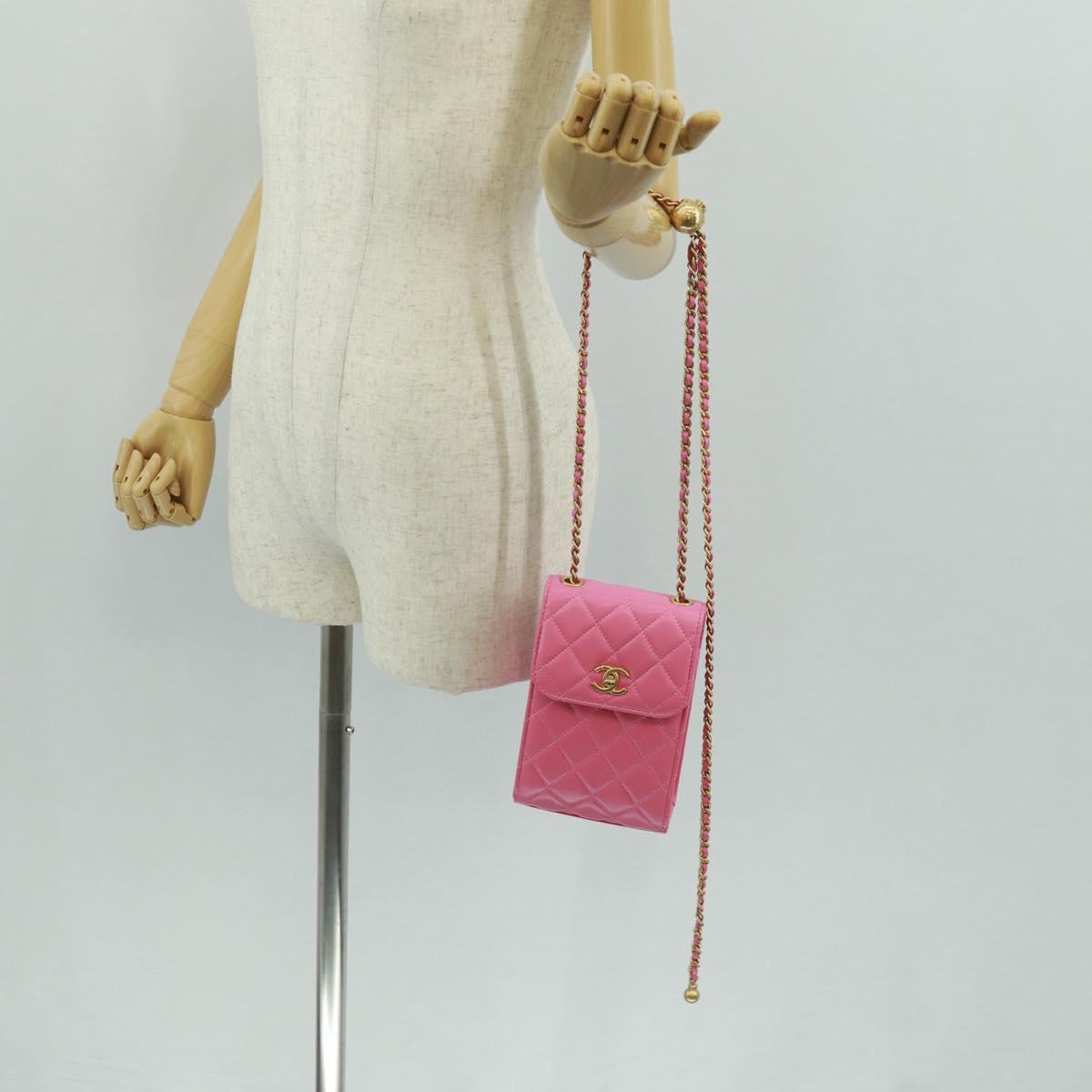 CHANEL Matelasse Chain Shoulder Bag Lamb Skin Pink Gold CC Auth 163791SAM