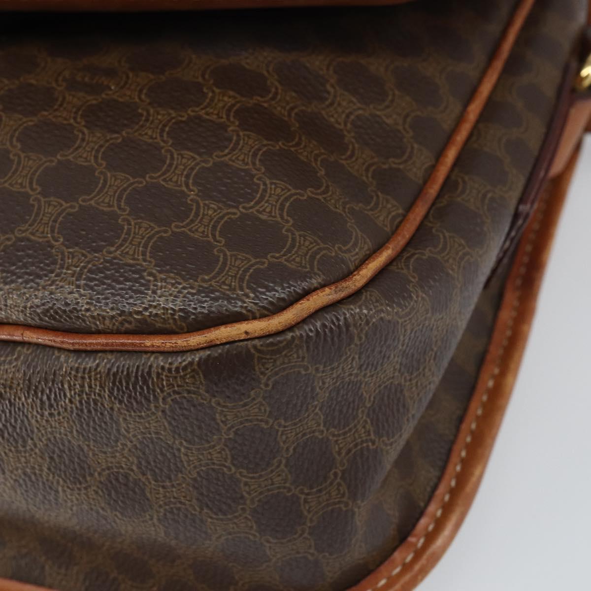 CELINE Macadam Canvas Shoulder Bag PVC Leather Brown Gold Auth 163801