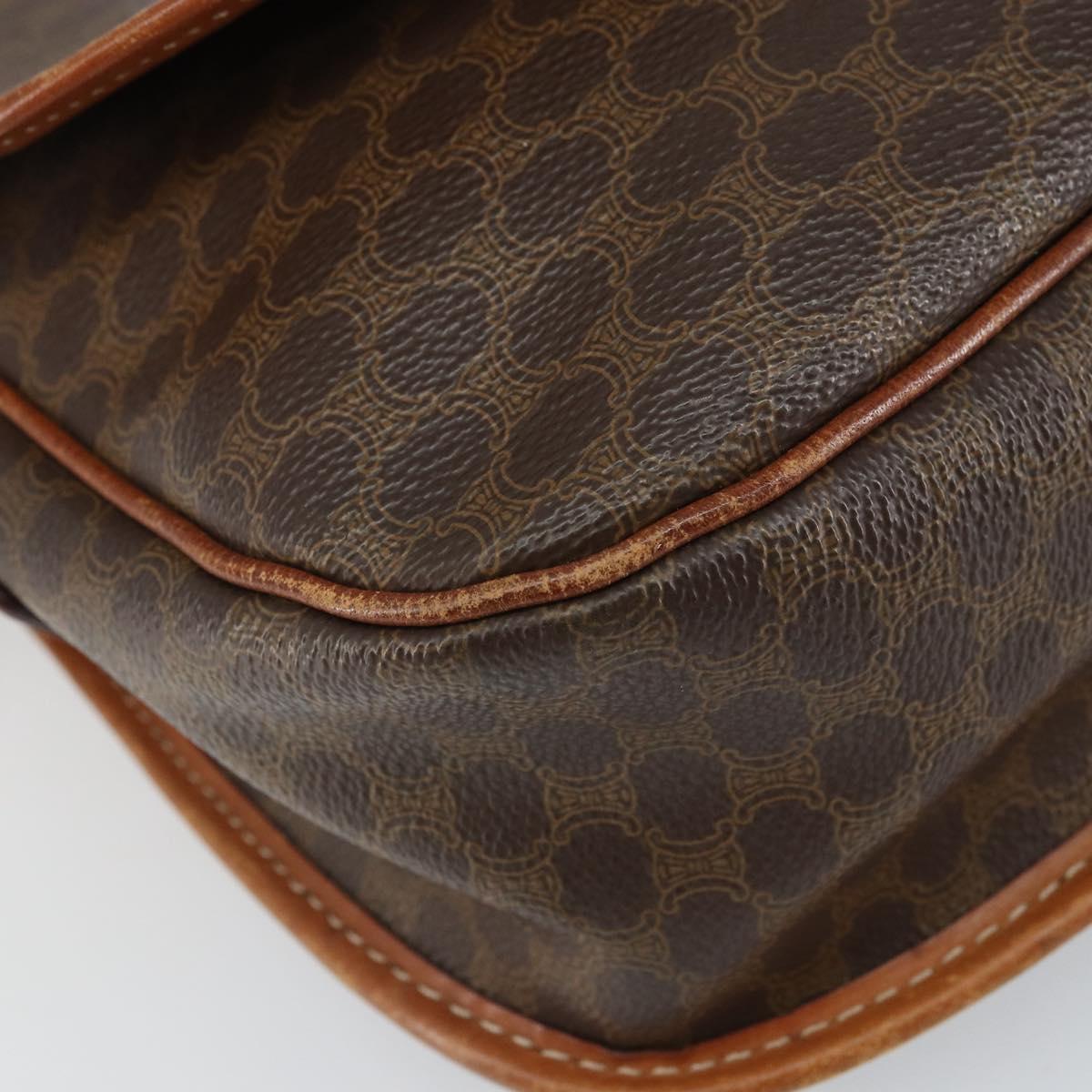 CELINE Macadam Canvas Shoulder Bag PVC Leather Brown Gold Auth 163801