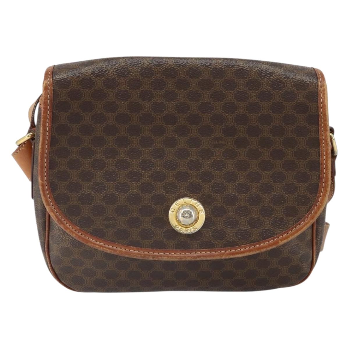 CELINE Macadam Canvas Shoulder Bag PVC Leather Brown Gold Auth 163801
