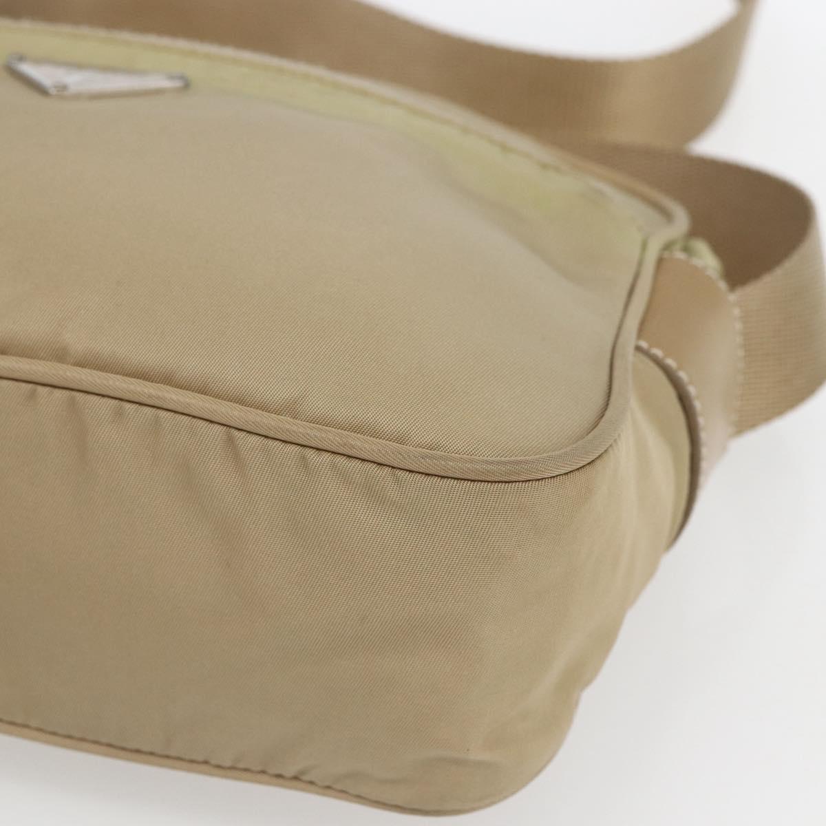 PRADA Shoulder Bag Nylon Beige Silver Auth 163803