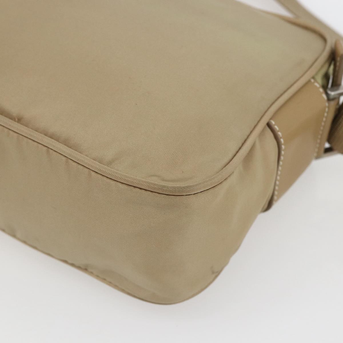PRADA Shoulder Bag Nylon Beige Silver Auth 163803