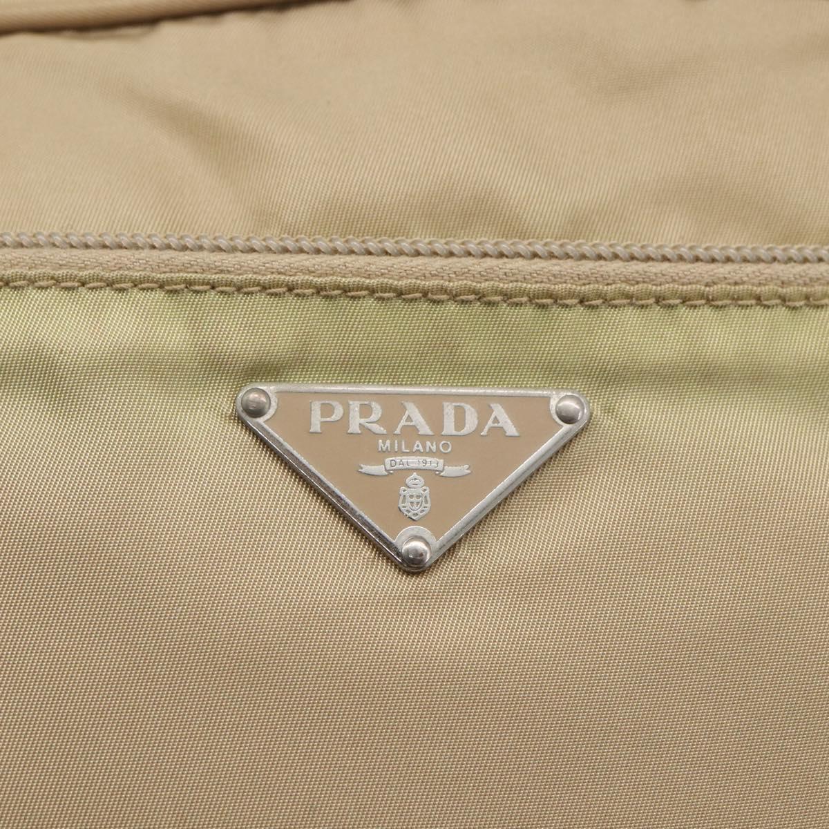 PRADA Shoulder Bag Nylon Beige Silver Auth 163803