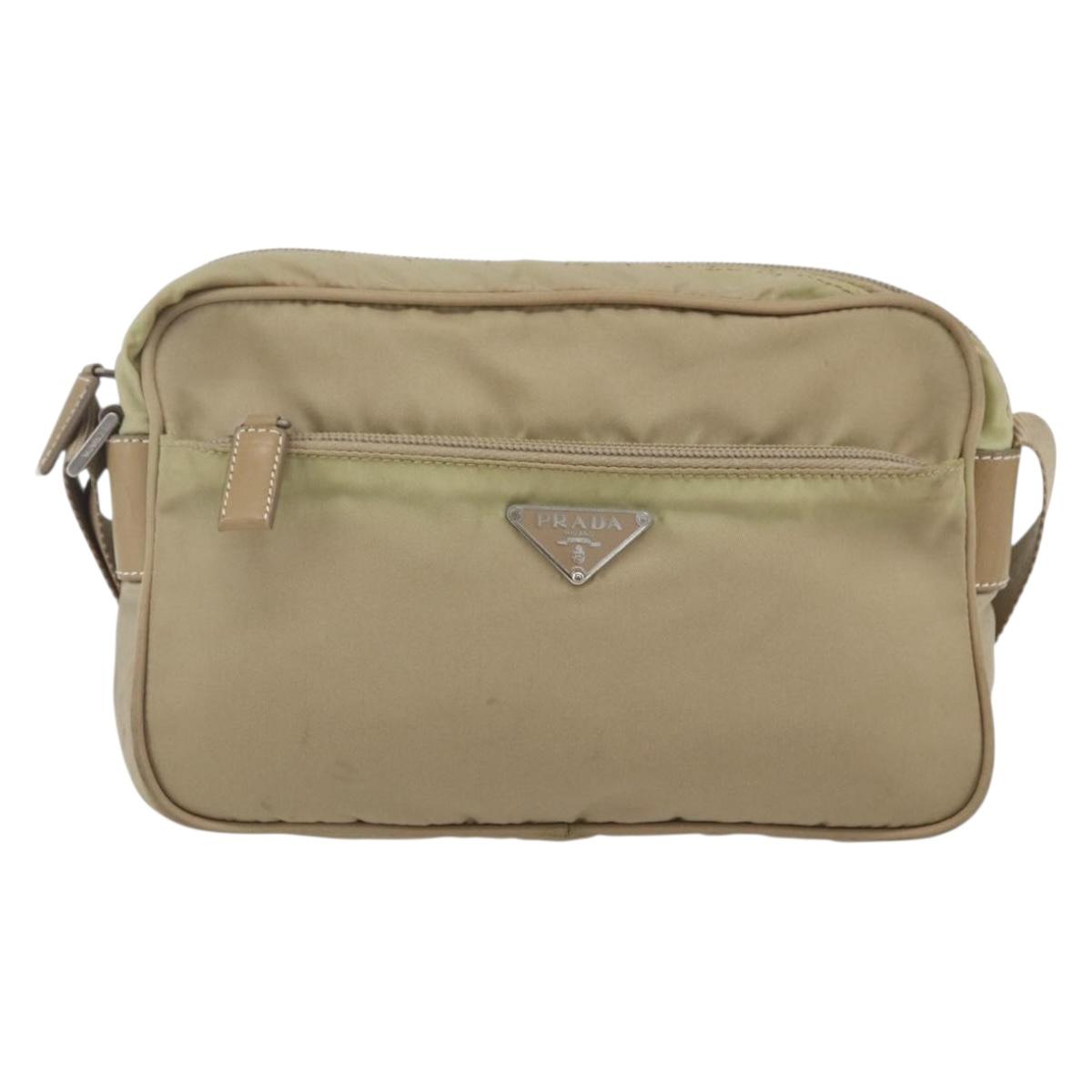 PRADA Shoulder Bag Nylon Beige Silver Auth 163803