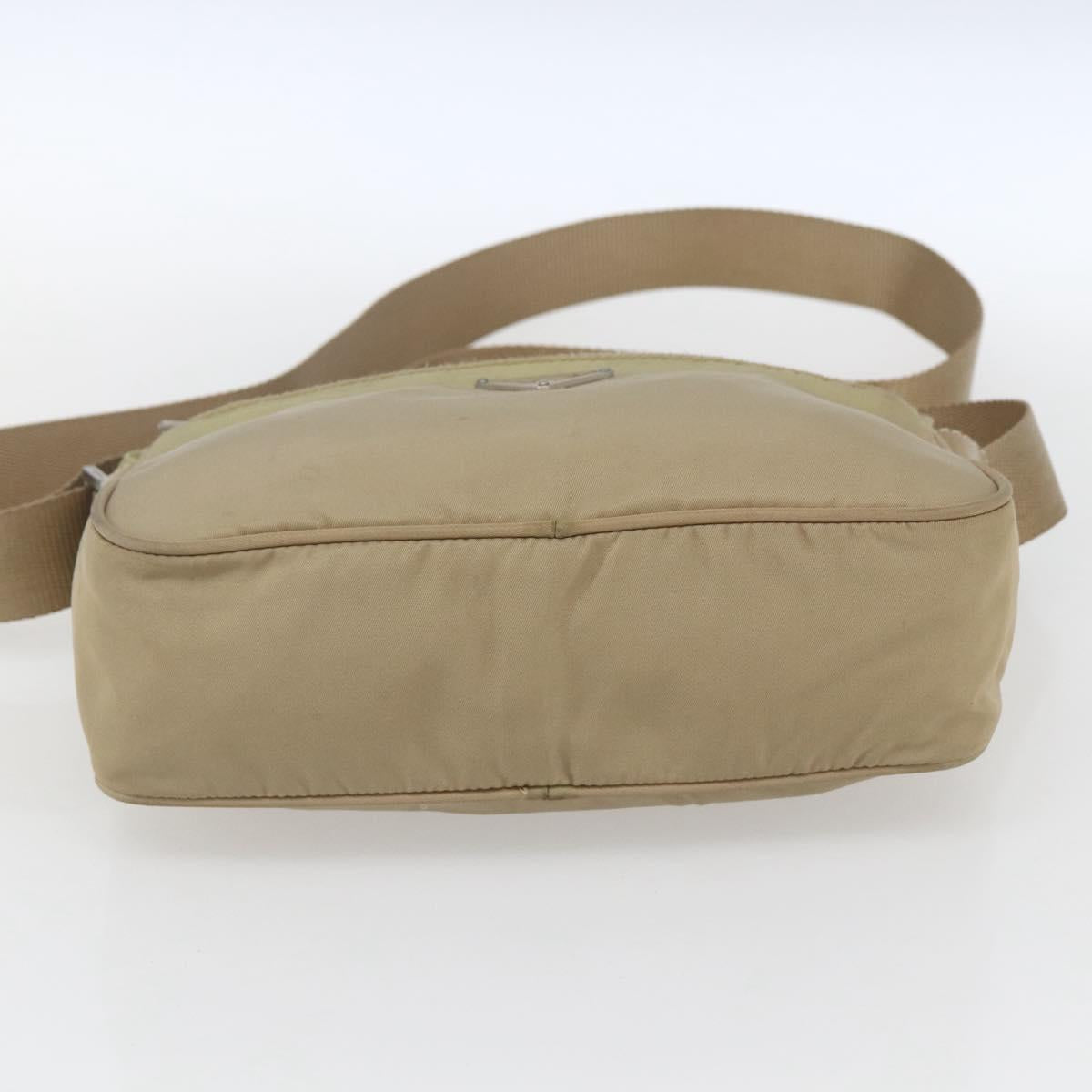 PRADA Shoulder Bag Nylon Beige Silver Auth 163803