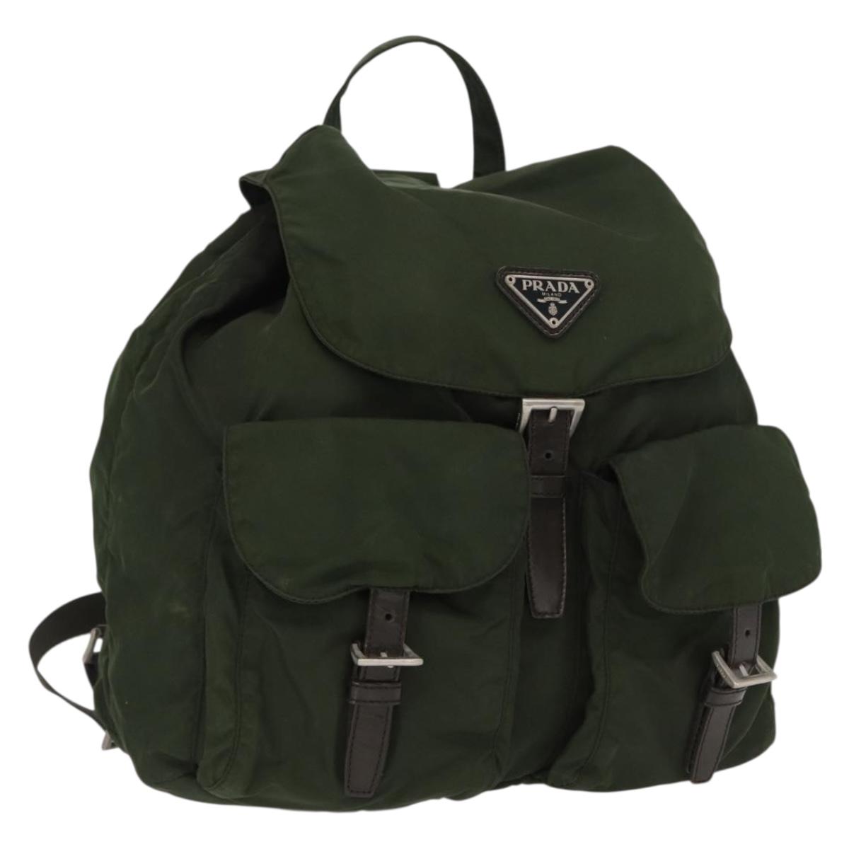 PRADA Backpack Nylon Green Silver Auth 163822