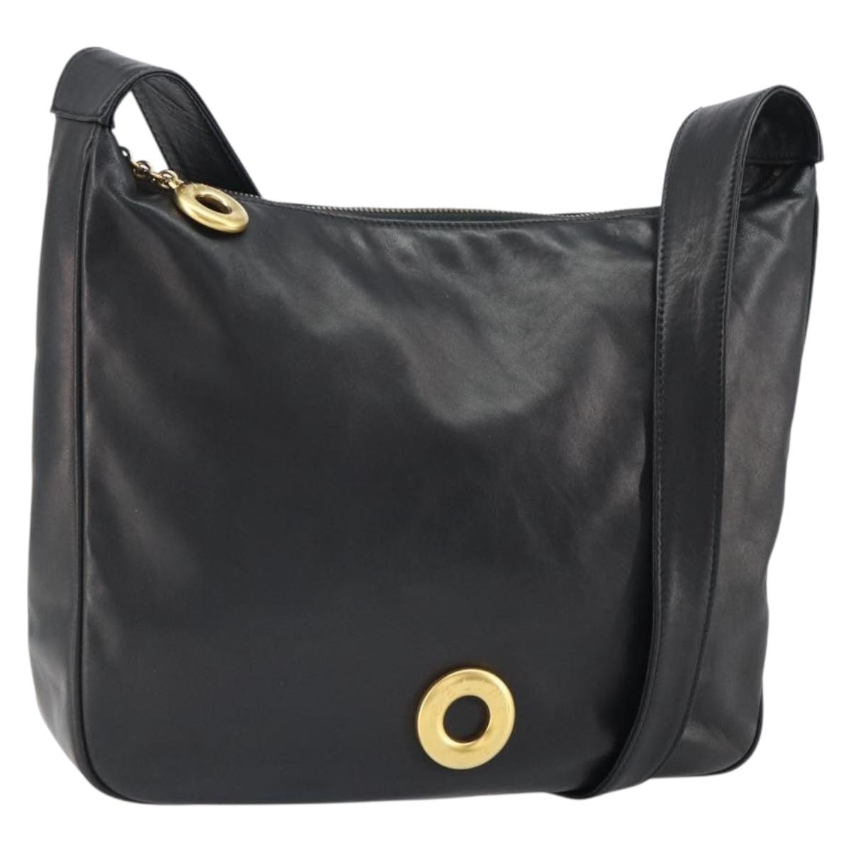 CELINE Circle Shoulder Bag Leather Black Gold Auth 163823