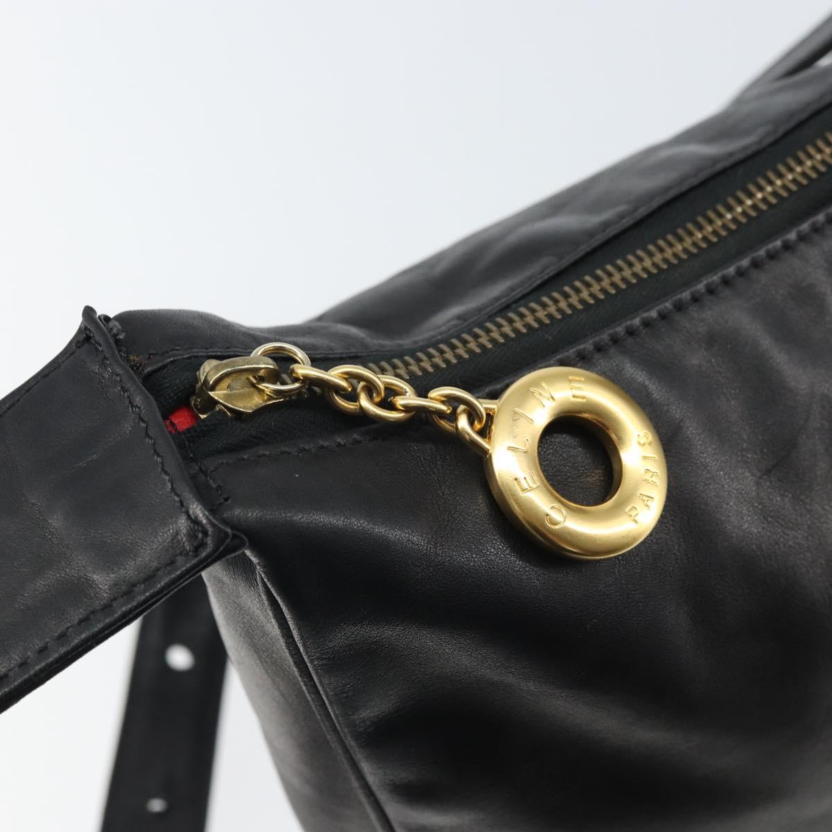 CELINE Circle Shoulder Bag Leather Black Gold Auth 163823