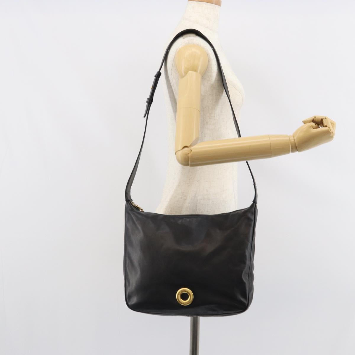 CELINE Circle Shoulder Bag Leather Black Gold Auth 163823