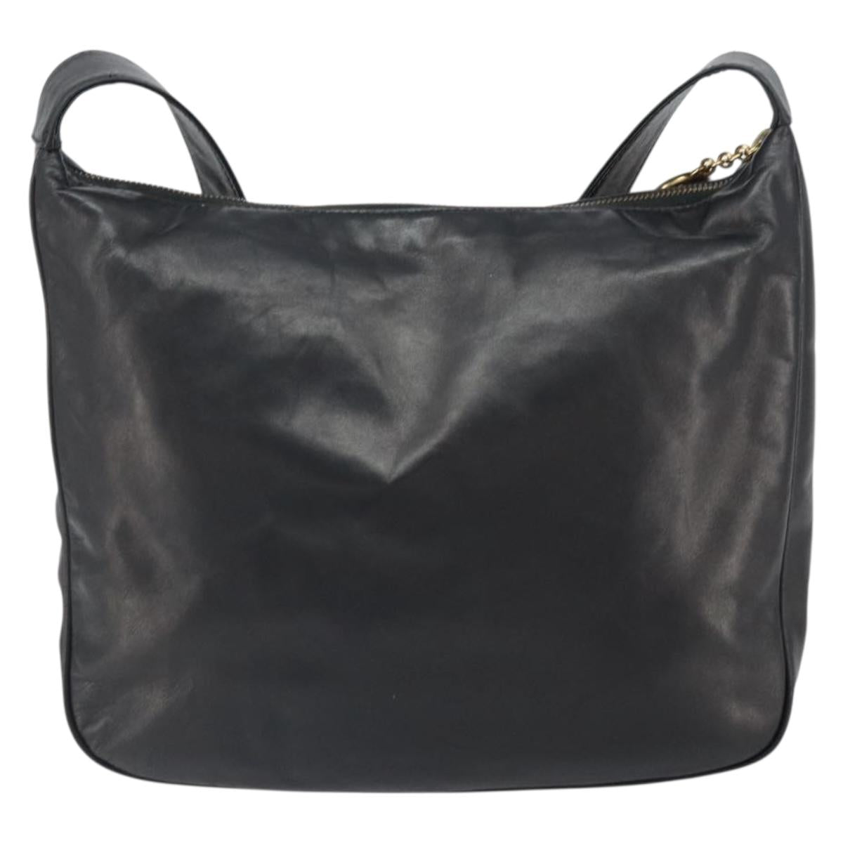 CELINE Circle Shoulder Bag Leather Black Gold Auth 163823