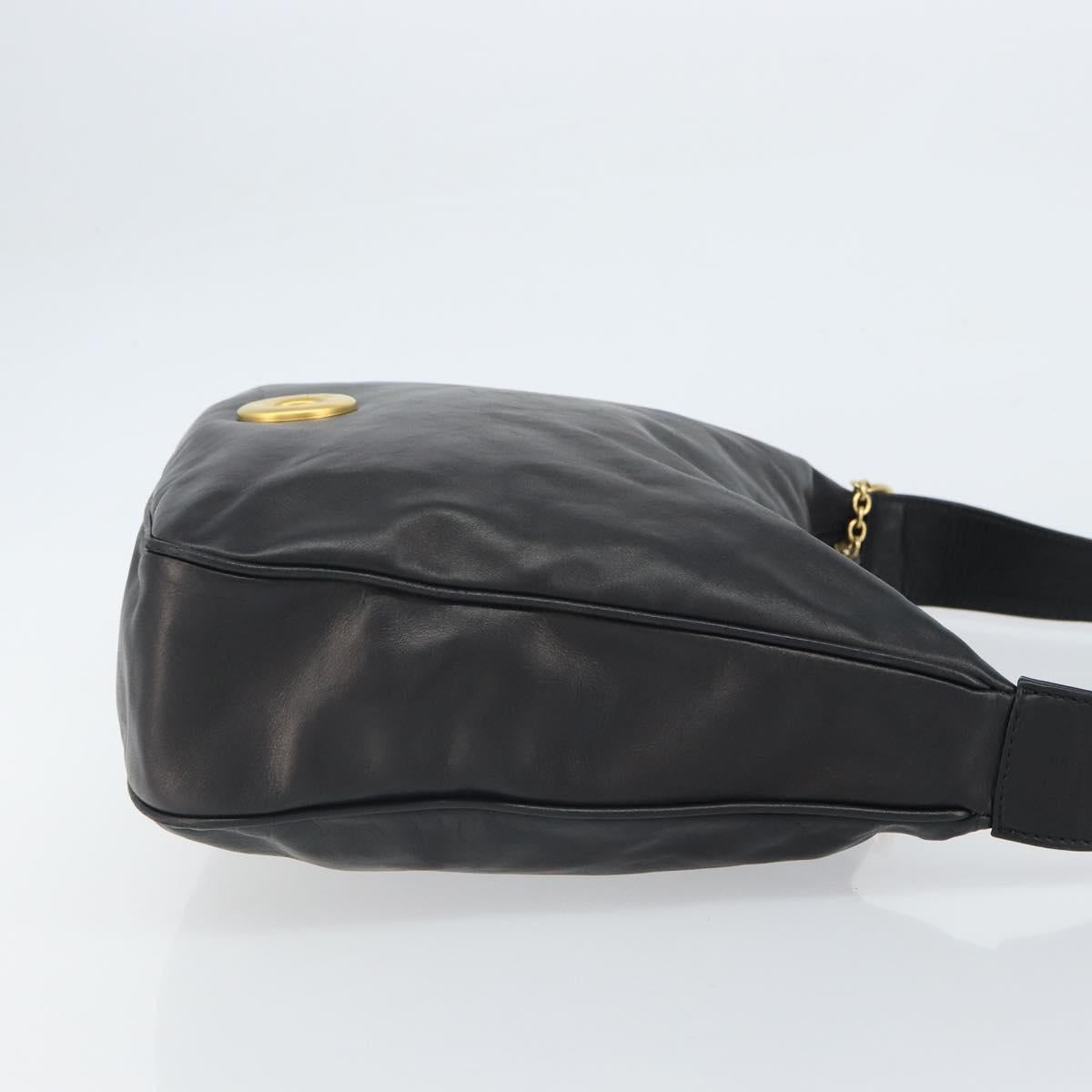 CELINE Circle Shoulder Bag Leather Black Gold Auth 163823