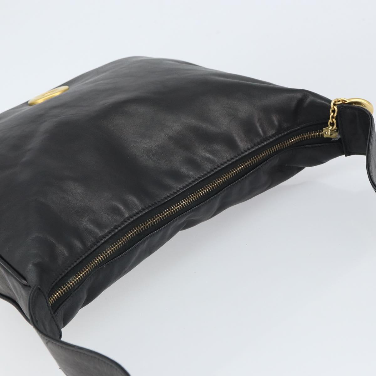 CELINE Circle Shoulder Bag Leather Black Gold Auth 163823