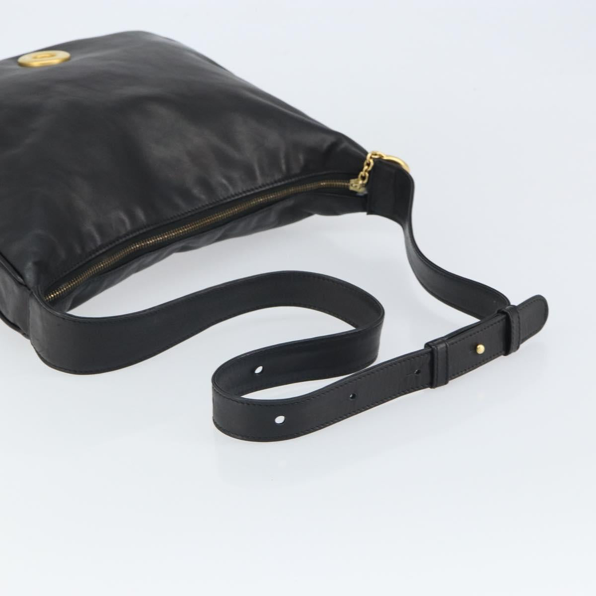 CELINE Circle Shoulder Bag Leather Black Gold Auth 163823