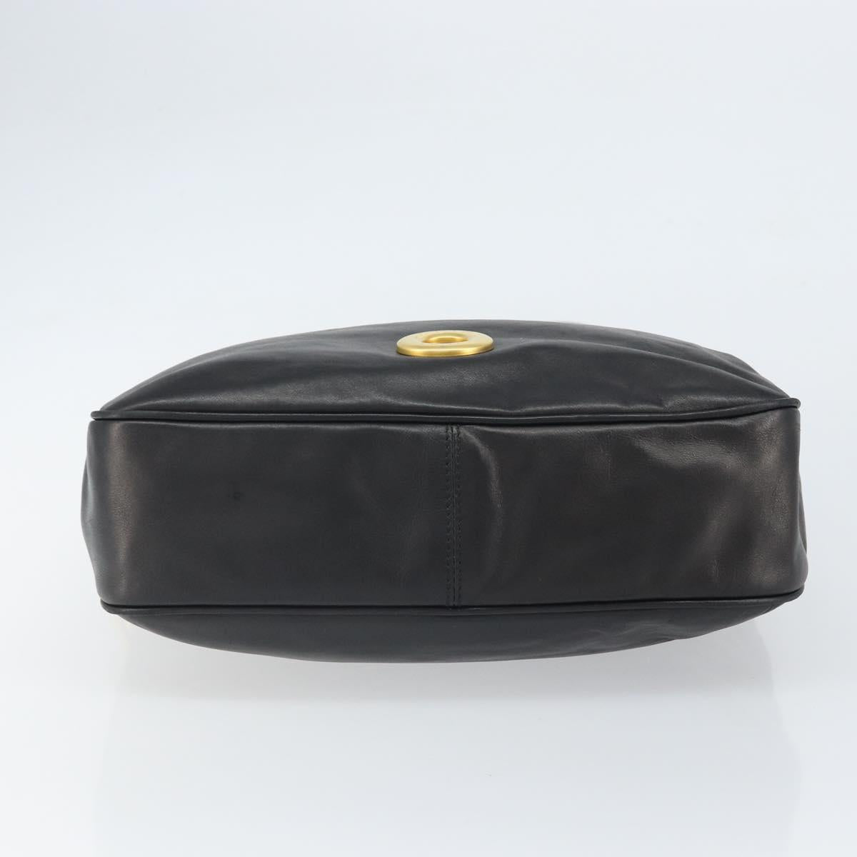 CELINE Circle Shoulder Bag Leather Black Gold Auth 163823