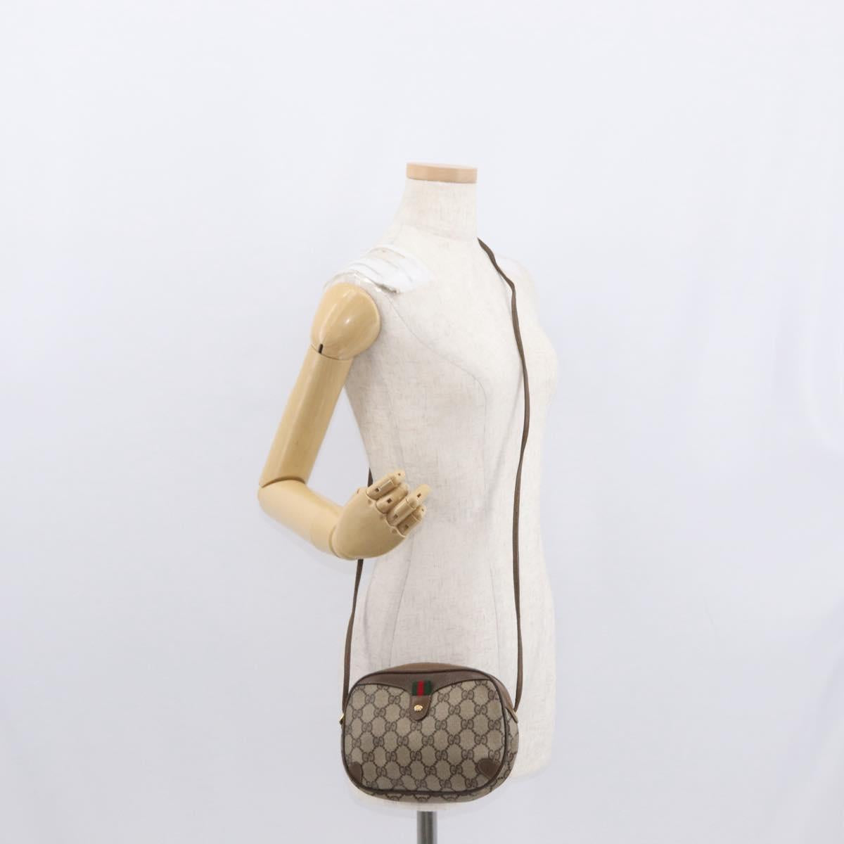 GUCCI GG Supreme Web Sherry Line Bag PVC Beige Gold 89 02 066 Auth 163825