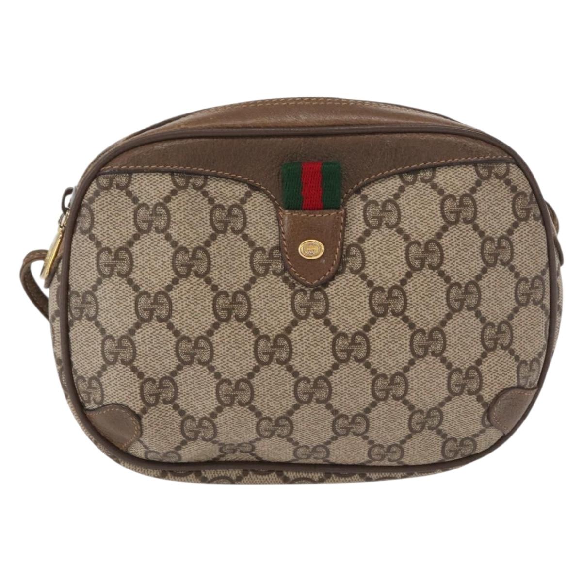 GUCCI GG Supreme Web Sherry Line Bag PVC Beige Gold 89 02 066 Auth 163825