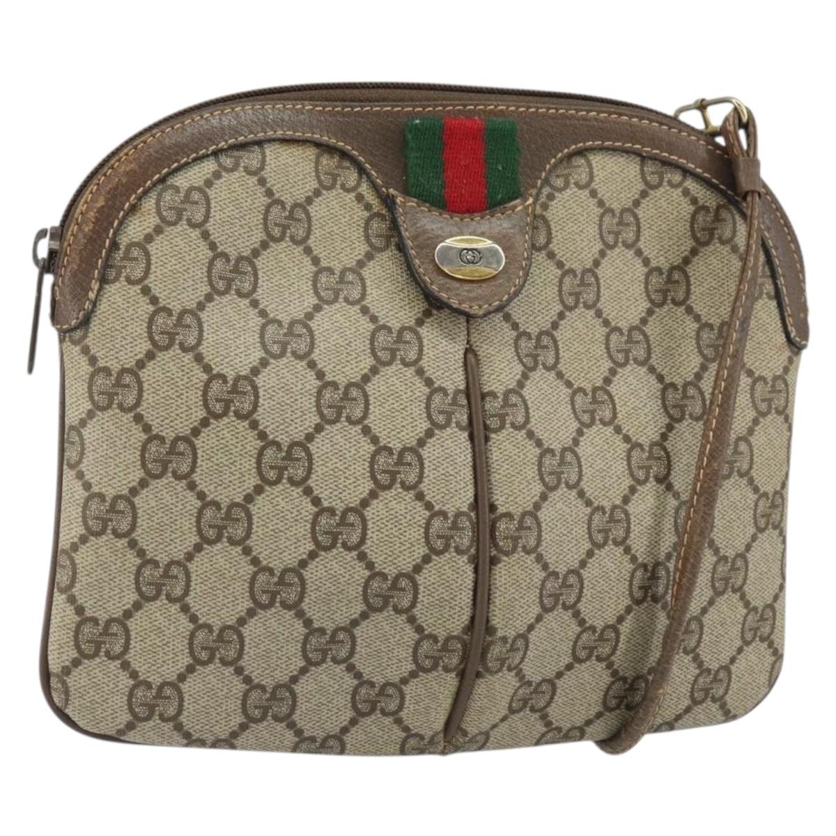 GUCCI GG Supreme Web Sherry Line Bag PVC Beige Gold 004 02 047 Auth 163828